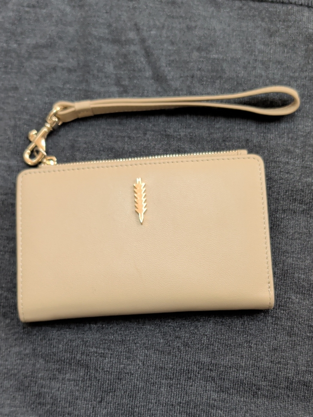 Thacker New York Ruby Bi-fold Wristlet Wallet in Beige with Gold Accent